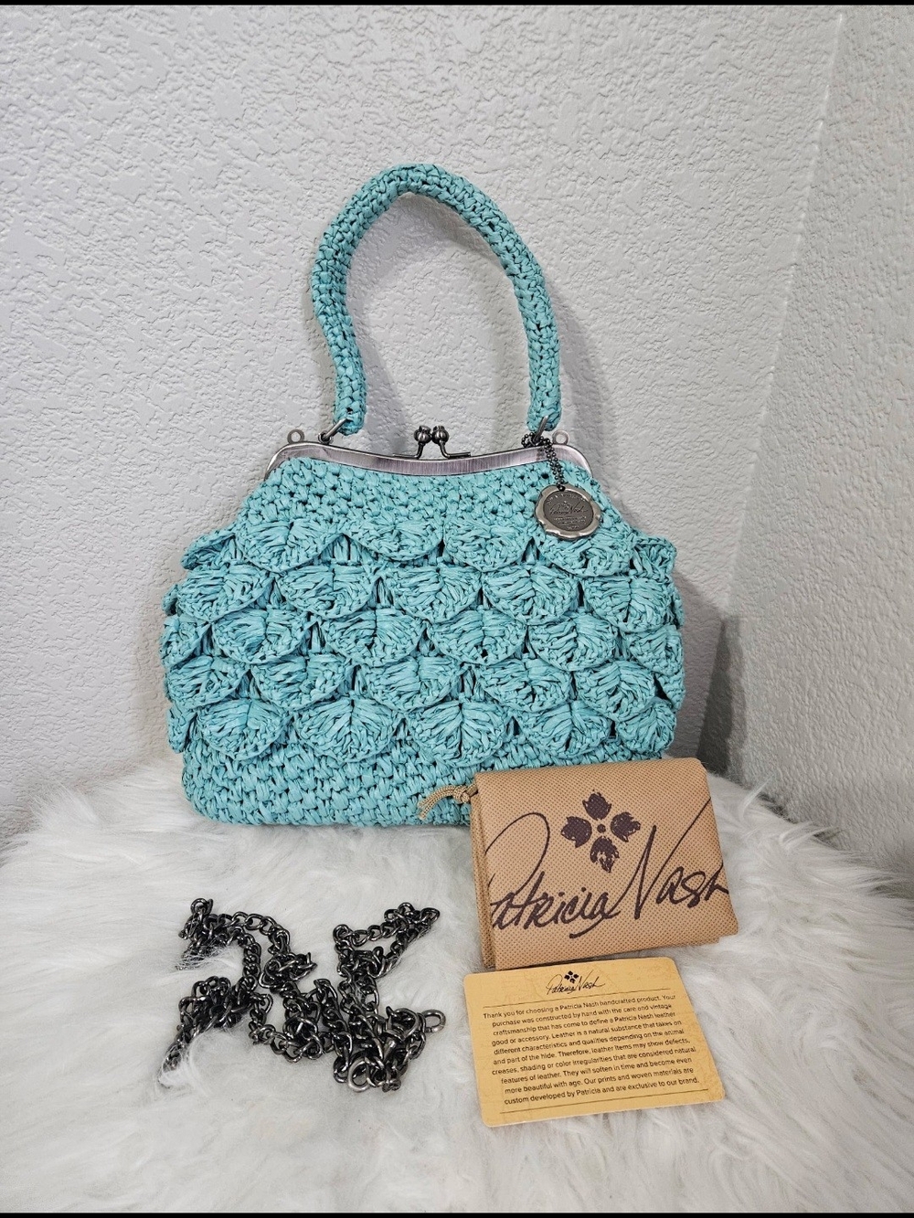 💥Patricia Nash Laureana Frame NWT💥 Aqua-Green Raffia  Kiss-lock Satchel